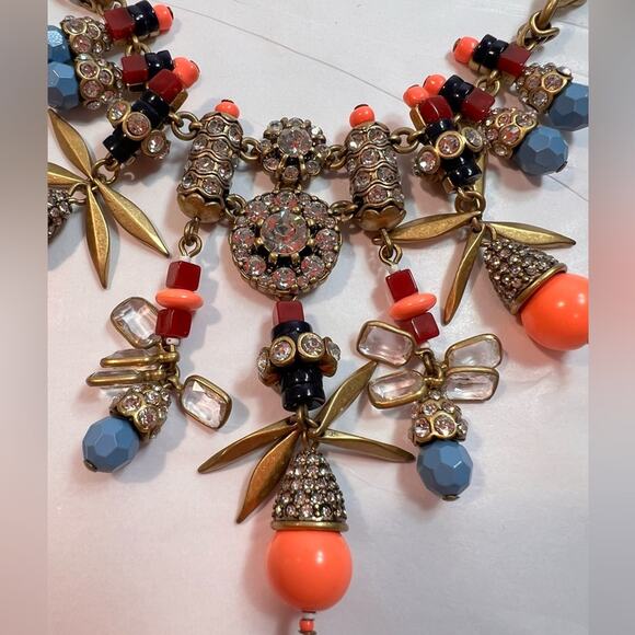 J CREW Coral and Blue Beads with Crystals 18-20 in Statement Necklace - Picture 2 of 6